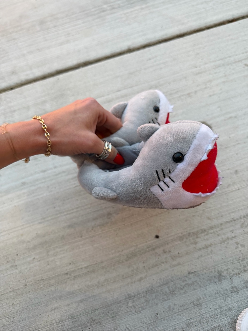 Carter's Gray Plush Shark Kids Slippers with Red Mouth Accent